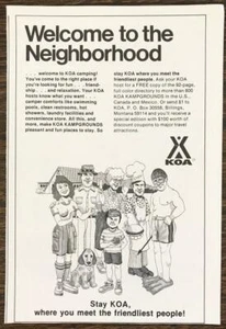 1976 KOA Kampgrounds Printanzeige Willkommen in der Nachbarschaft niedliche Camper Zeichnung - Bild 1 von 1