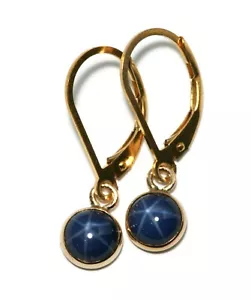 Star Sapphire 14K Gold Filled Drop Lever-back Earrings (6mm Lab Created) - Picture 1 of 5