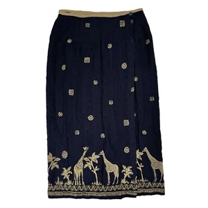 Vintage Giraffe True Wickel Maxi Rock Gr. XL L blau braun Safari Hippie Boho USA - Bild 1 von 13