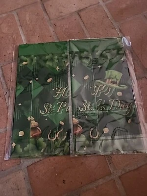 Lot Of 2 St Patricks Day Decorations Tablecloth 54 X 108 Shamrocks Pot Of Gold  - Image 1 of 3