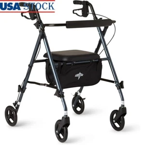 Lightweight Folding Rollator Walker Adjustable Seat Easy Grip Handles 6in Wheels - Picture 1 of 6