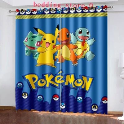Niños Pokemon Pikachu Grueso 3D Blackout Cortinas Anillo Térmico Top Ojales Cortinas