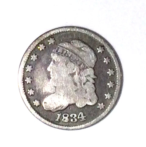 1834 VERY GOOD CAPPED BUST HALF DIME with FULL “LIBERTY” Cover