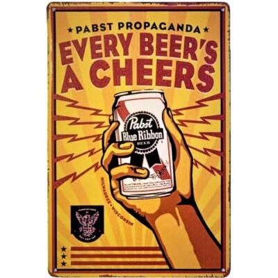 复古 Pabst 蓝丝带啤酒金属标志 复古 PBR 广告 锡标志 12x8 — 第 1/2 张图片
