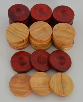 30 Olive Backgammon Chips 1.4 inches - Natural Olive Wood - Red Color Checkers - Image 1 of 2