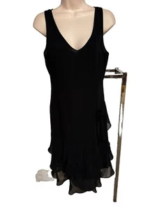 Ann Taylor Loft Timeless Lil Black Dress Party Sheer fab rose tiered bottom 4 - Picture 1 of 11