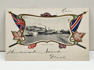 1904 Lake Front, Toronto, Canada Aquatic Shipping Scene Patriotic Postcard C3 - Picture 1 of 2