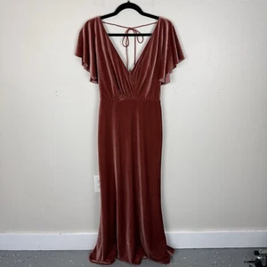 Jenny Yoo Ellis englische Rose Flatterärmel hinten offen Stretch Samt Kleid Größe 4 - Bild 1 von 9