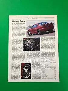1996 FORD MUSTANG COBRA ORIGINAL VINTAGE PRINT AD ADVERTISEMENT ROAD TEST 1 PAGE - Picture 1 of 1