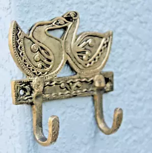 Brass Birds coat Towel hook rustic VTG hook mid century modern duck Swan hanger - Picture 1 of 10