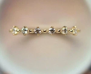 14k Solid Gold Elegant Stacking Thin Band Dainty Diamond Ring Women Ring Band N7 - Picture 1 of 12