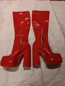 Lack Stiefel Rot Kniehoch HighHeel Plateau 42 Lackleder Frau Mann Unisex - Bild 1 von 16
