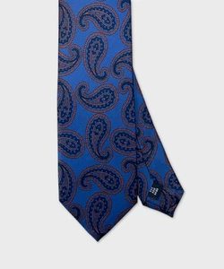 Arcuri cravatta tre pieghe in seta satin, fantasia cashmere blu I24828.1 - Foto 1 di 2