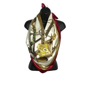 Western Shotguns Design Scarf 35" Square Red Gold Military Crest Old Money - Picture 1 of 6