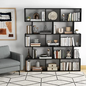 2 PCS 5-Tier S-Shaped Bookcase Bookshelf Geometric Room Divider Storage Display - Picture 1 of 7