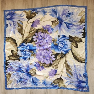 Adrienne Vittadini sciarpa quadrata donna blu viola floreale 100% seta classica - Foto 1 di 8