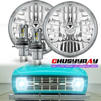 Par de faros LED redondos de 7 pulgadas para haz alto bajo para Ford Bronco 1966-1976 1977 Foto 1 de 4