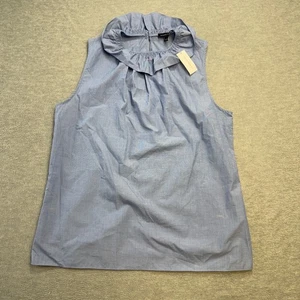 Top Banana Republic para mujer XL azul cuello alto volantes popelina de algodón sin mangas NUEVO - Imagen 1 de 13