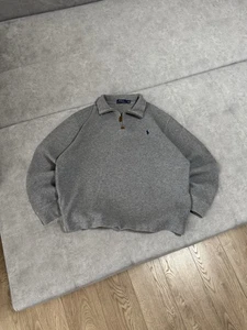 Vintage Polo Ralph Lauren OldMoney Style Gray 1/3 sweatshirt sweater Pullover L - Picture 1 of 12