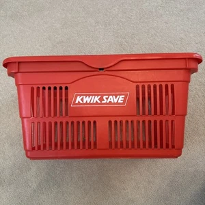 Vintage Kwik Save Plastic Shopping Basket Red with Black Handle Retro - Picture 1 of 6