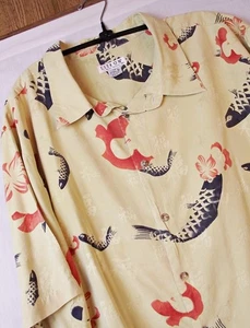 GREAT PATTERN Citron Santa Monica Mens Silk Lounge Shirt Koi Fish Yellow 2XL - Picture 1 of 9