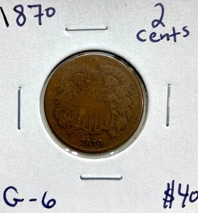 1870 2C Two Cent Piece in G+ Good+ Condition - Picture 1 of 3