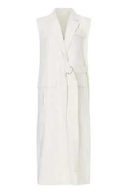 Long Vest Sz Medium Ivory Cream Belt Sleeveless Jacket Pockets Chic City Safari - Image 1 of 4