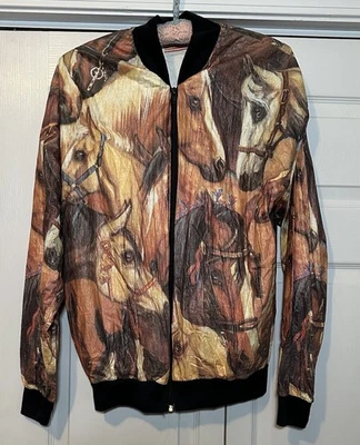 Vintage Bombardeiro Quebra-Vento Tyvex por Dupont Estampa Total Cavalos Cavalo Western G - Imagem 1 de 4