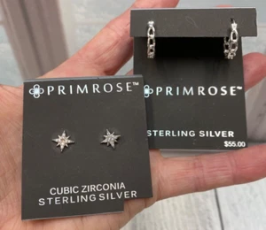 Lote de 2 nuevos pendientes de plata de ley 925 con prímula para orejas perforadas - Imagen 1 de 7