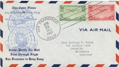 First Day Issue Cover - First Flight to Asia - Americana Cover