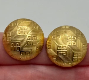 Vintage Givenchy Unsigned Gold Tone Logo Round Button Pierced Earrings - Picture 1 of 17