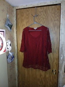 CJ Banks Top Womens 1X 42×26 Red With Lining Eyelet Design 100% Cotton - Picture 1 of 12