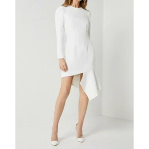 ELLIATT Moment Dress White Asymmetric Midi Drape Hem Romantic Occasion, S - NWT - Picture 1 of 8