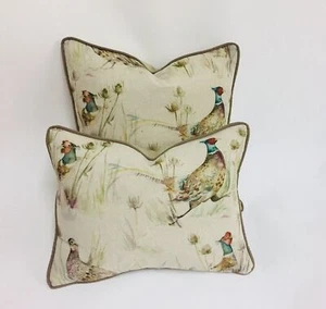 Voyage - Bowmont Pheasant - Linen - Stunning Contrast Piped Cushion Cover - Picture 1 of 5