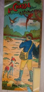 GRANDE ETIQUETTE jeu ancien LA CHASSE pour fond BILLARD mécanique   old label  - Picture 1 of 1