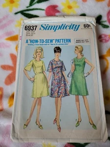 Vtg 1966 Simplicity 6937 Misses Size 16-1/2 Dress Pattern -bust 37 - Picture 1 of 7