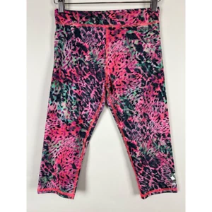 Adidas Girls Activewear Leggings Pink Green Leopard Print Pull On Stretch S 8/10 - Picture 1 of 4
