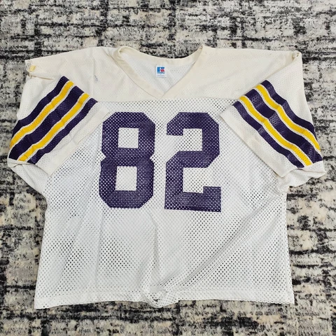 Vintage Russell Athletic Football Jersey 80s White Purple Yellow Crop Top Penny Cover