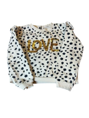 Girls Jessica Simpson Sweatshirt Size 5-6 Cream Black Polka Dot LOVE - Image 1 of 4