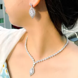 Flower Multi Natural White Fire Topaz Gems Silver Charm Neckalce Dangle Earrings - Picture 1 of 6