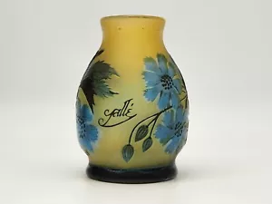 Emile Galle' "Tip" Vase w/ Floral Blue & Leaves Raised Pattern 4.75'' - Picture 1 of 19