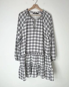 Sportsgirl Womens Size 14 Dress White Navy Check Long Sleeve Lined Dress - Picture 1 of 8
