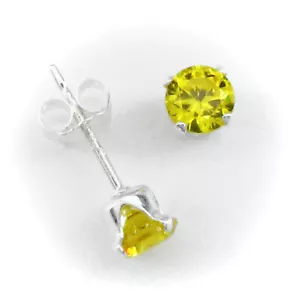 Orecchini a palo giallo citrino zirconi rotondi 4 mm in argento sterling SOLIDO - NUOVI! - Foto 1 di 7