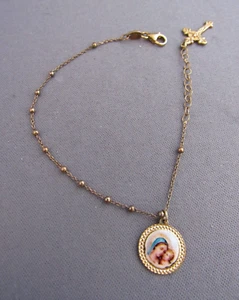 VINTAGE DYADEMA ITALY GILTED STERLING BEADED ROSARY TENNIS BRACELET ANKLET - Picture 1 of 4