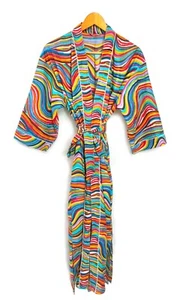 New Indian Handmade Multi Abstract Print Cotton Kimono Robe Women Beach Wear - Picture 1 of 8