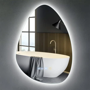 Badspiegel mit LED Beleuchtung Wandspiegel Touch Beschlagfrei Makeup Spiegel Uhr - Bild 1 von 45
