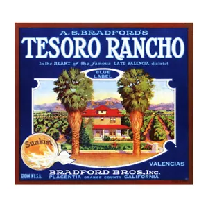 Tesoro Rancho Orange Crate Label FRIDGE MAGNET, Placentia CA Mini Gift - Picture 1 of 7