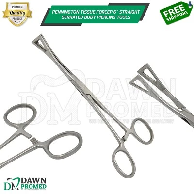 Pennington Forceps 6" Straight Serrated Body Piercing Hemostat Clamp German Gr - Image 1 of 4
