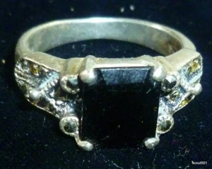 Vintage 925 Sterlingsilber Smaragd Schliff Onyx & Marcasit Größe 101⁄2 Ring - Bild 1 von 5