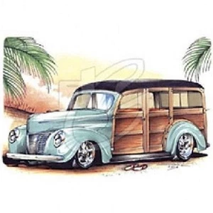 1940 WOODY WAGON CUSTOM HOT ROD BY BRENT GILL LONG SLEEVE T SHIRT - Picture 1 of 1